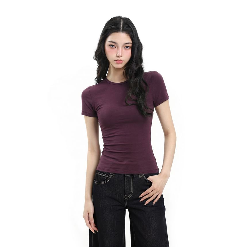 Crew Neck Basic Tee with Short Sleeves