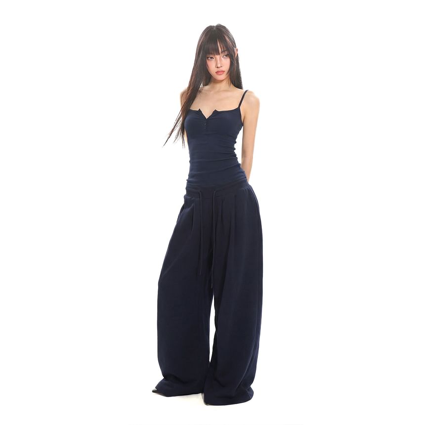 Henley Camisole with Drawstring Waist Baggy Sweatpants