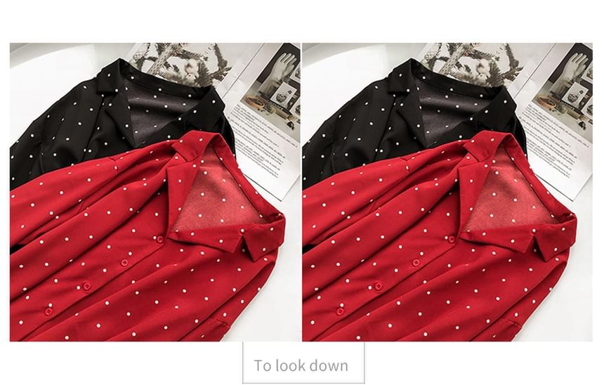 Collared Dotted Long-Sleeve Blouse