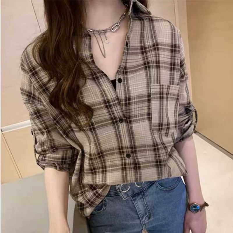 Collared Plaid Long-Sleeve Shirt