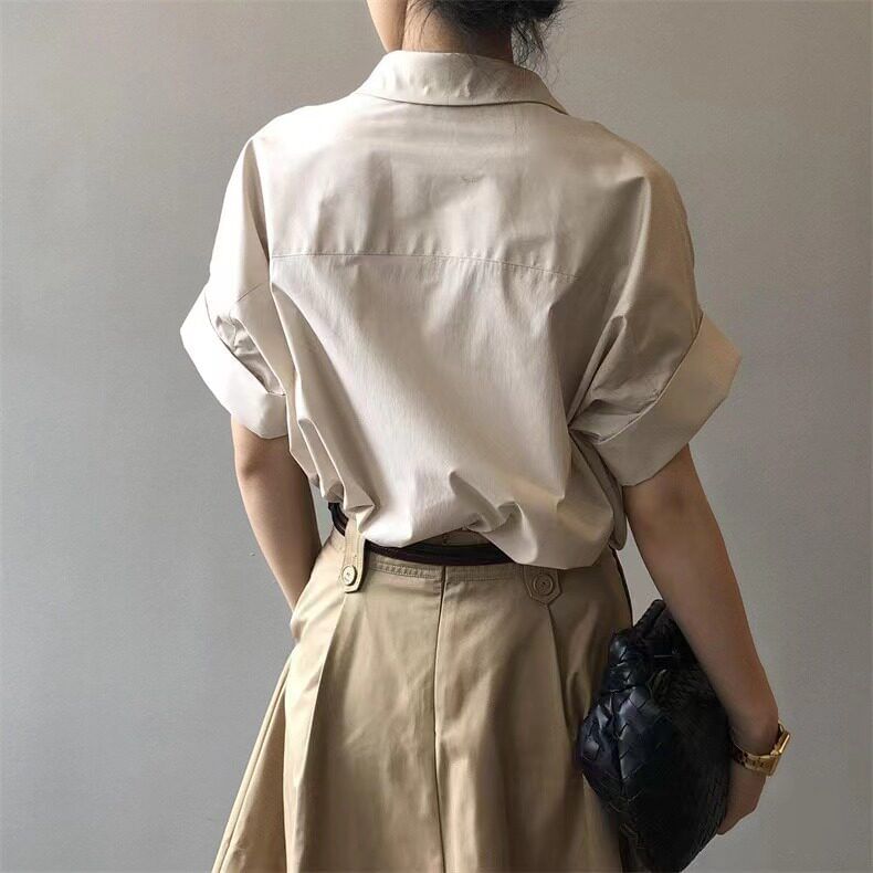 Open Placket Collared Short-Sleeve Shirt