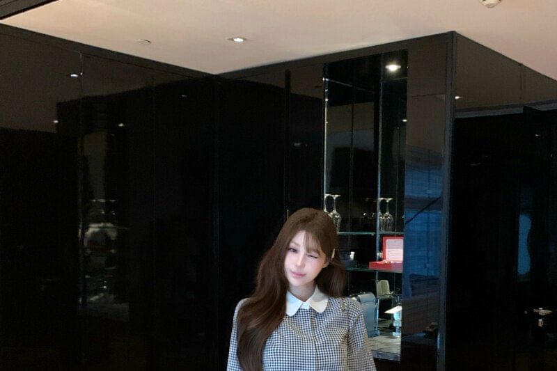 Gingham Long-Sleeve Shirt with High-Waist Shorts