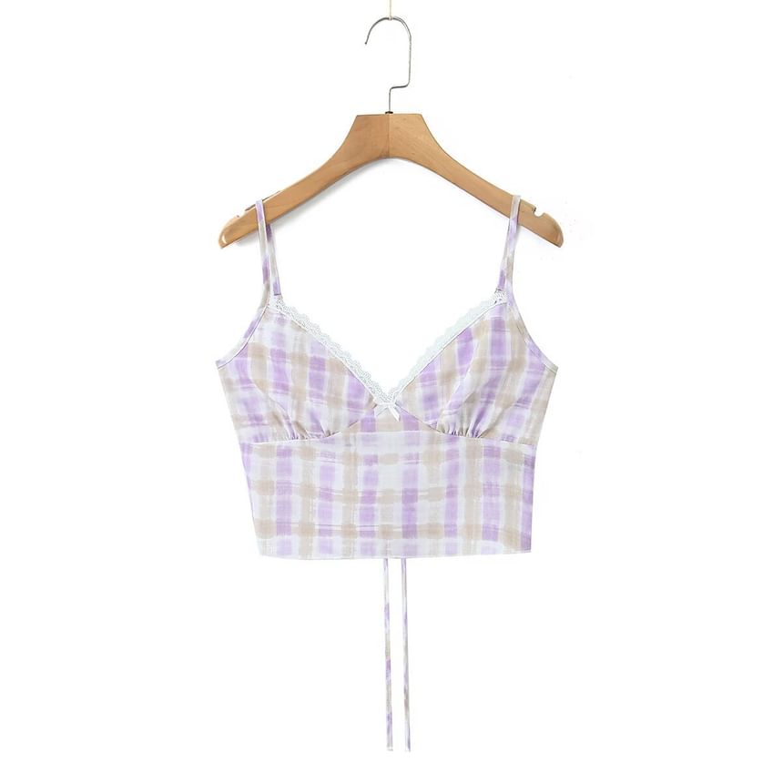 Plaid Crop Camisole and Mermaid Skirt Set - Altfashion Shop