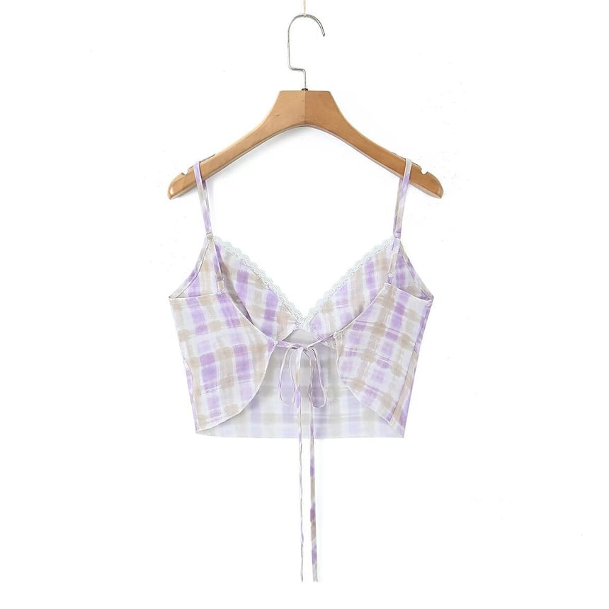 Plaid Crop Camisole and Mermaid Skirt Set - Altfashion Shop