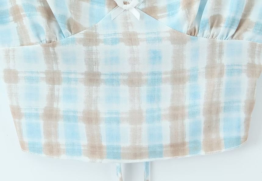 Plaid Crop Camisole and Mermaid Skirt Set - Altfashion Shop