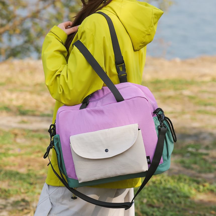 Color Panel Canvas Shoulder Bag
