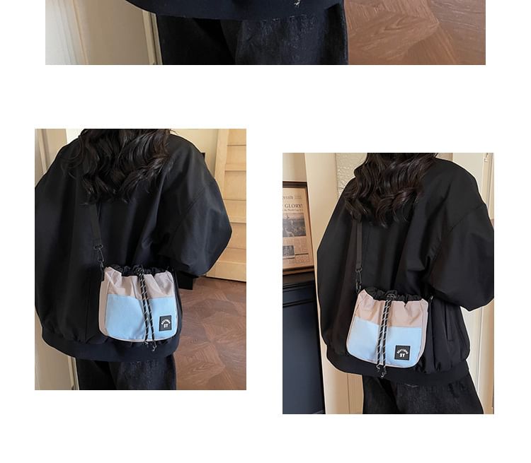 Color Panel Drawstring Bucket Bag