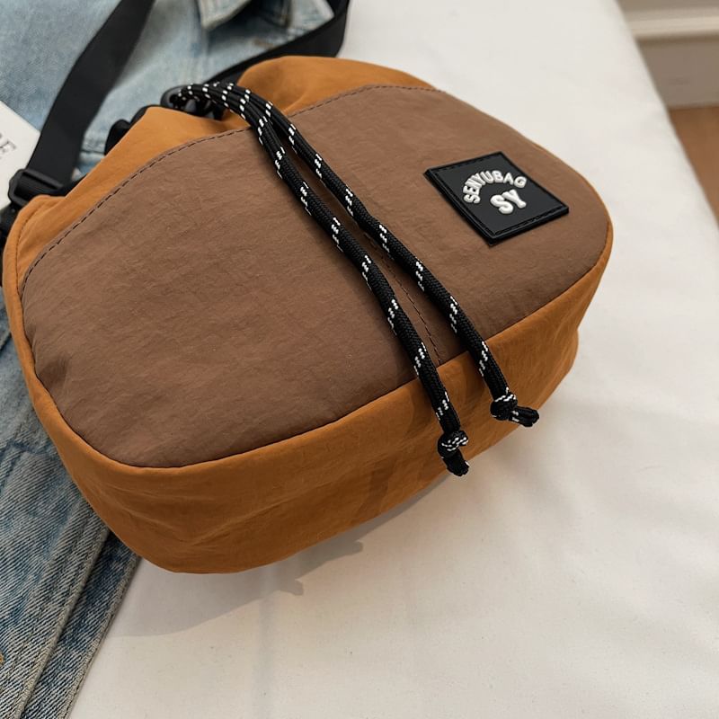 Color Panel Drawstring Bucket Bag