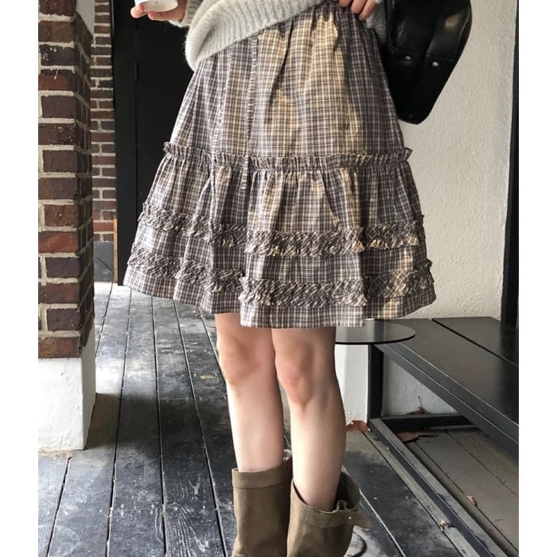 Mid-Waist Plaid A-Line Skirt - Altfashion Shop