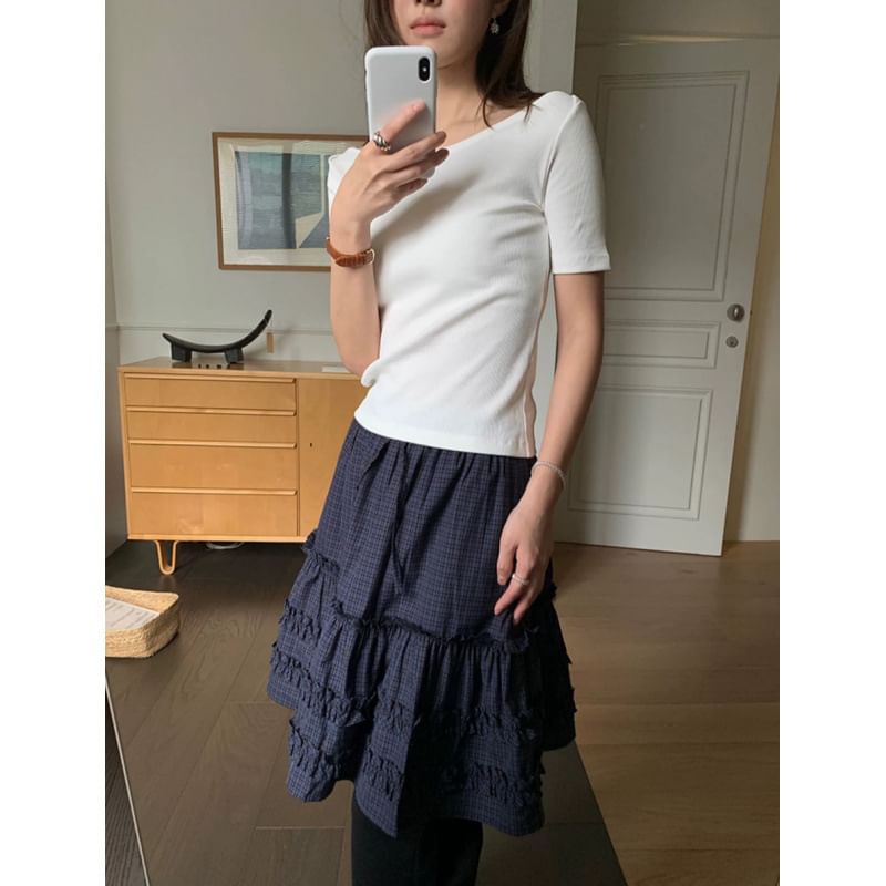 Mid-Waist Plaid A-Line Skirt - Altfashion Shop