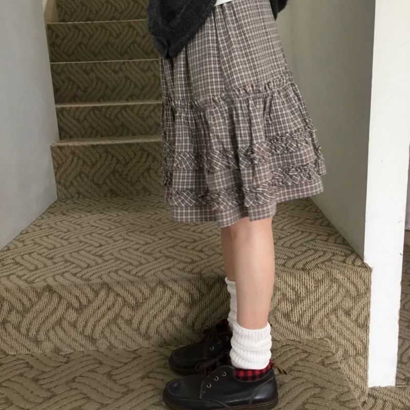 Mid-Waist Plaid A-Line Skirt - Altfashion Shop