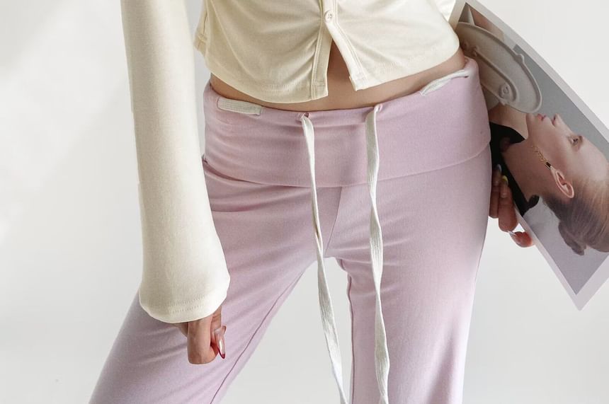 Button Up Crop Tee - Long Sleeve V-Neck
