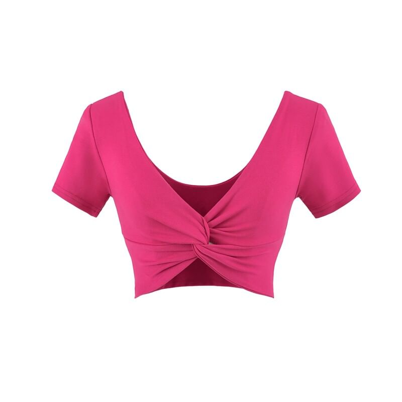 Twisted V-Neck Crop Top - Short Sleeve