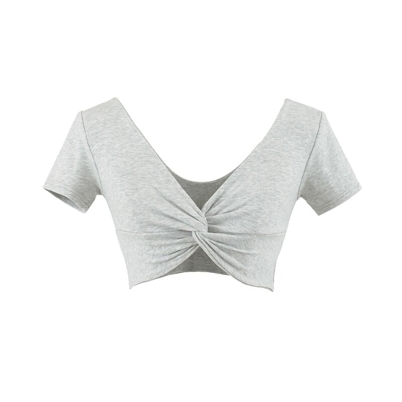Twisted V-Neck Crop Top - Short Sleeve