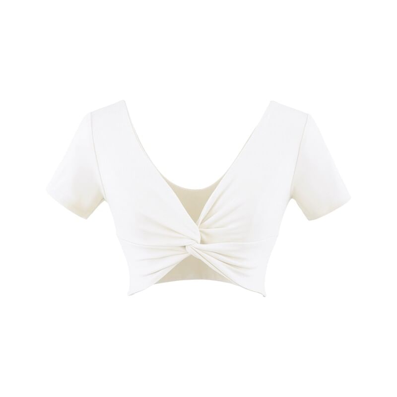 Twisted V-Neck Crop Top - Short Sleeve