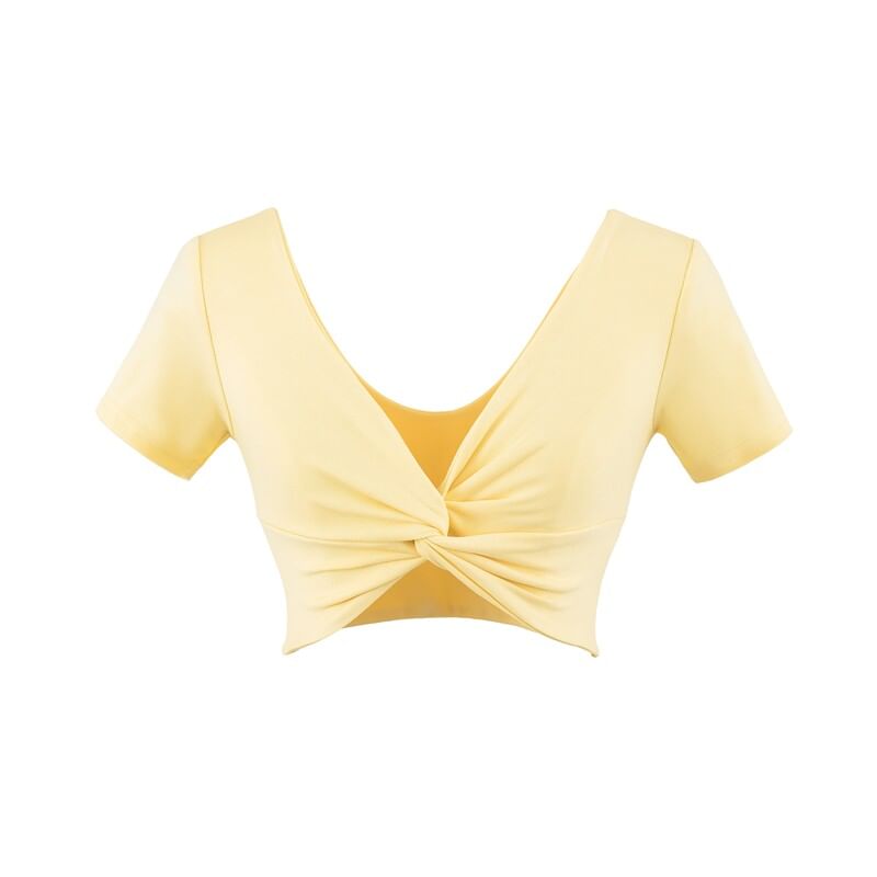 Twisted V-Neck Crop Top - Short Sleeve