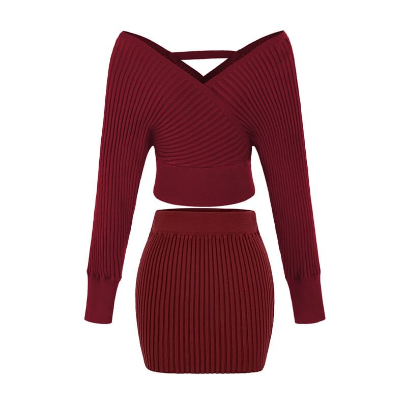 Ribbed Knit Sweater and Pencil Skirt Set