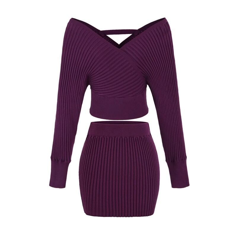 Ribbed Knit Sweater and Pencil Skirt Set