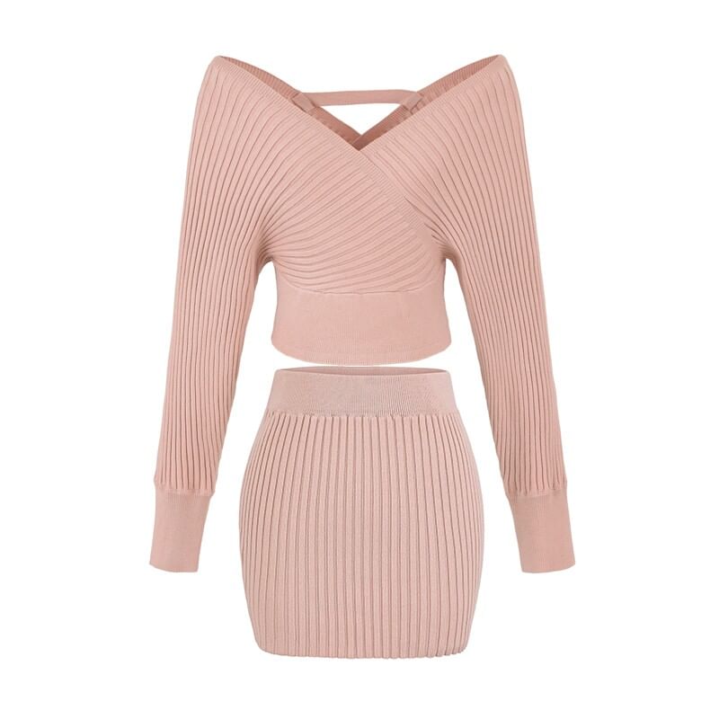 Ribbed Knit Sweater and Pencil Skirt Set
