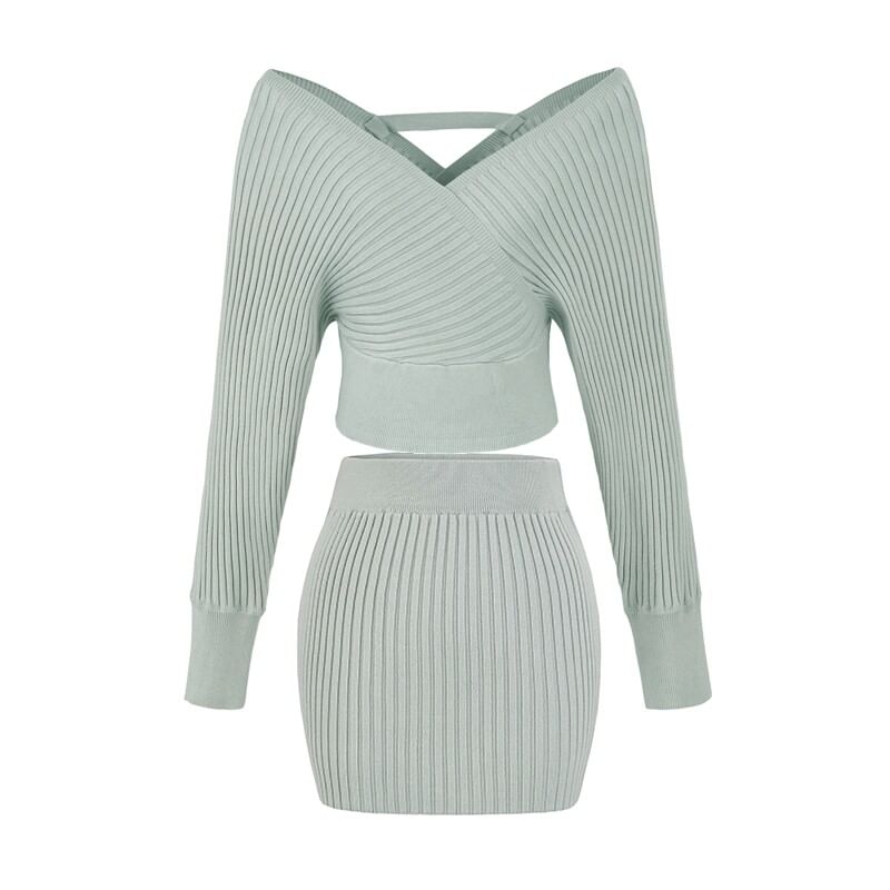 Ribbed Knit Sweater and Pencil Skirt Set