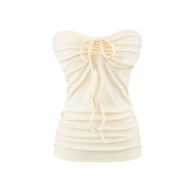 Drawstring Ruched Tube Top - Strapless