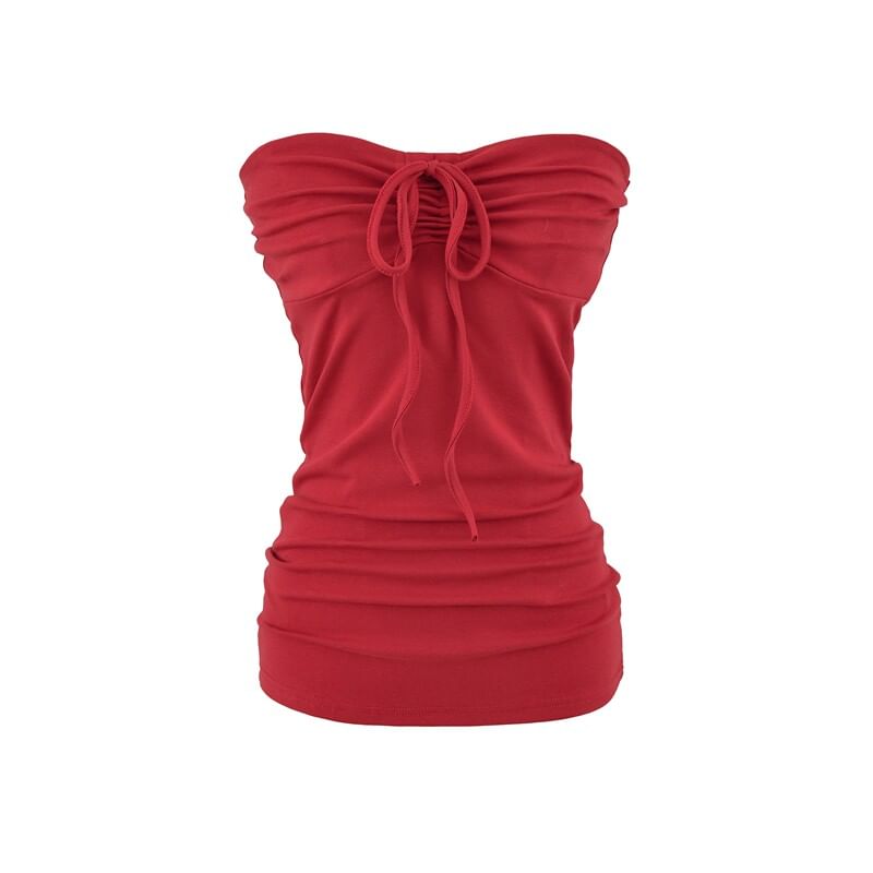 Drawstring Ruched Tube Top - Strapless