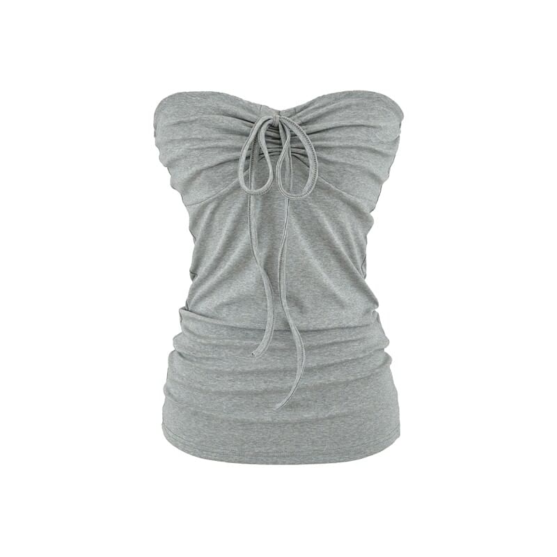 Drawstring Ruched Tube Top - Strapless