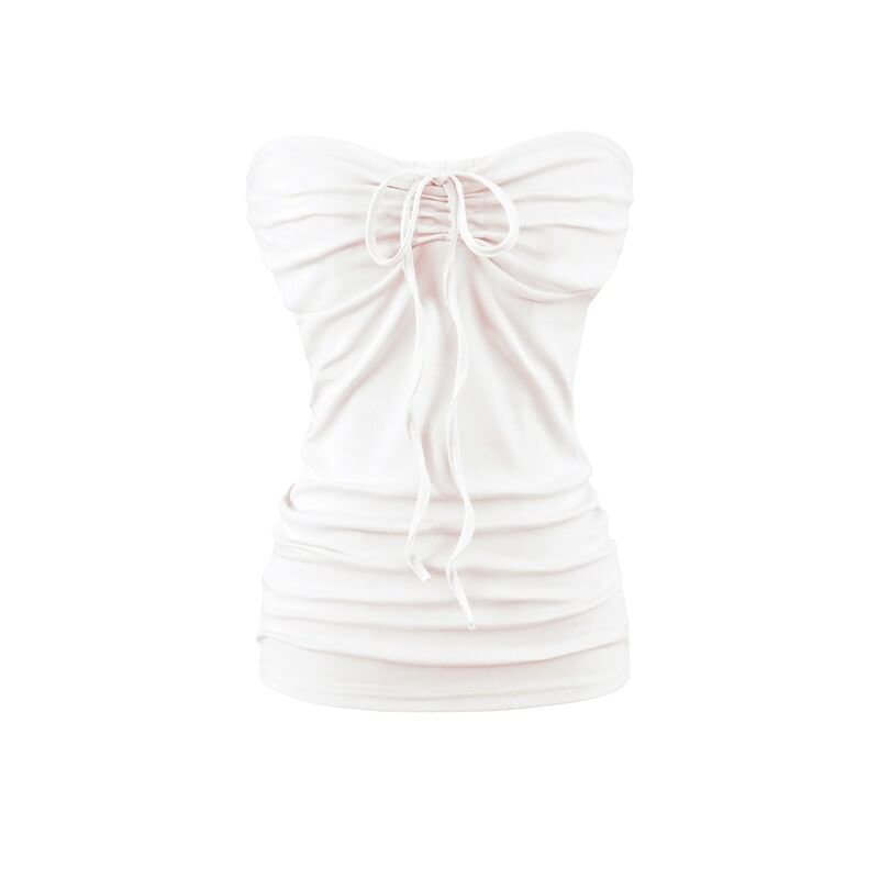 Drawstring Ruched Tube Top - Strapless