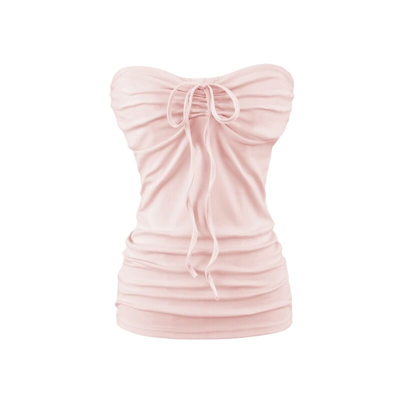 Drawstring Ruched Tube Top - Strapless