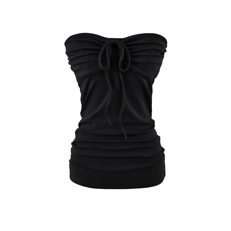 Drawstring Ruched Tube Top - Strapless