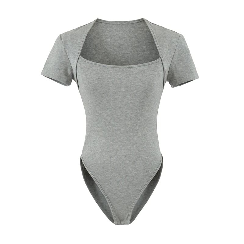 Square Neck Bodysuit Top - Short Sleeve