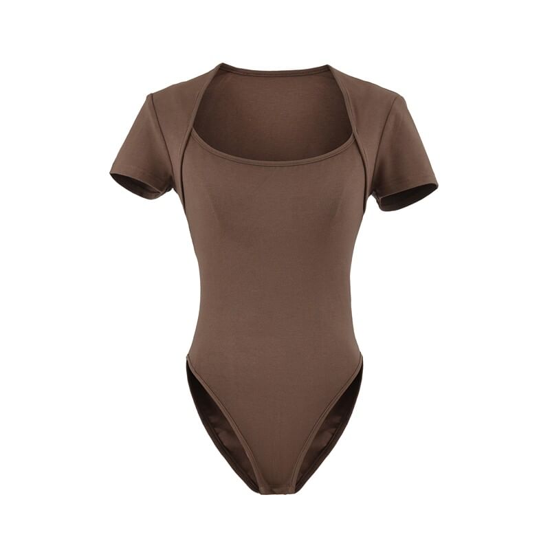 Square Neck Bodysuit Top - Short Sleeve