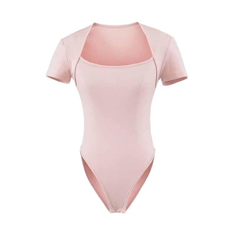 Square Neck Bodysuit Top - Short Sleeve