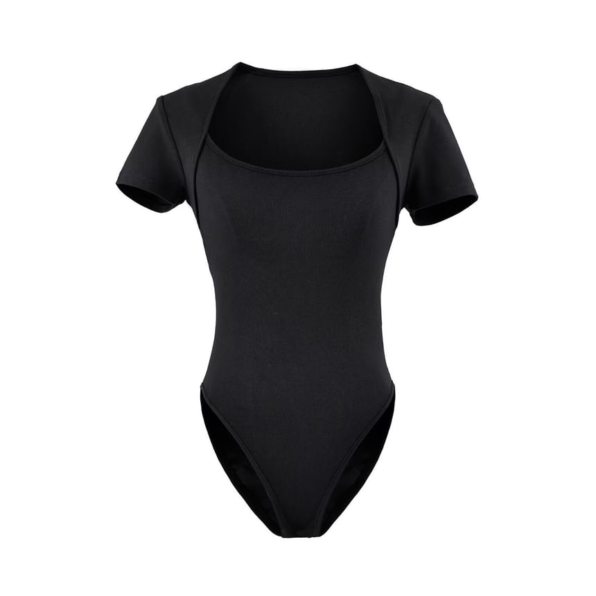 Square Neck Bodysuit Top - Short Sleeve