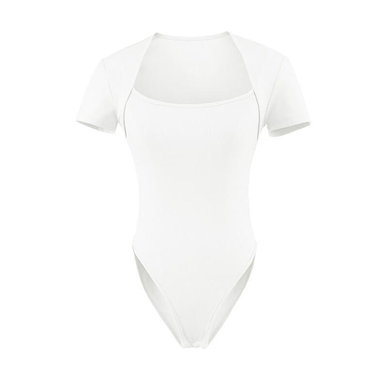 Square Neck Bodysuit Top - Short Sleeve