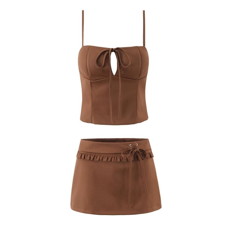 Keyhole Cutout Camisole and Ruffle Skirt Set