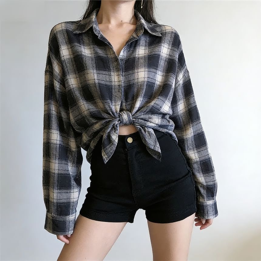 High Waist Plain Denim Shorts
