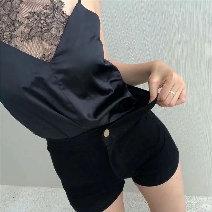 High Waist Plain Denim Shorts