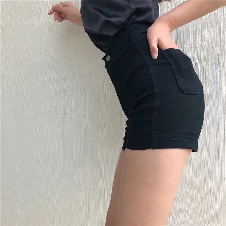 High Waist Plain Denim Shorts
