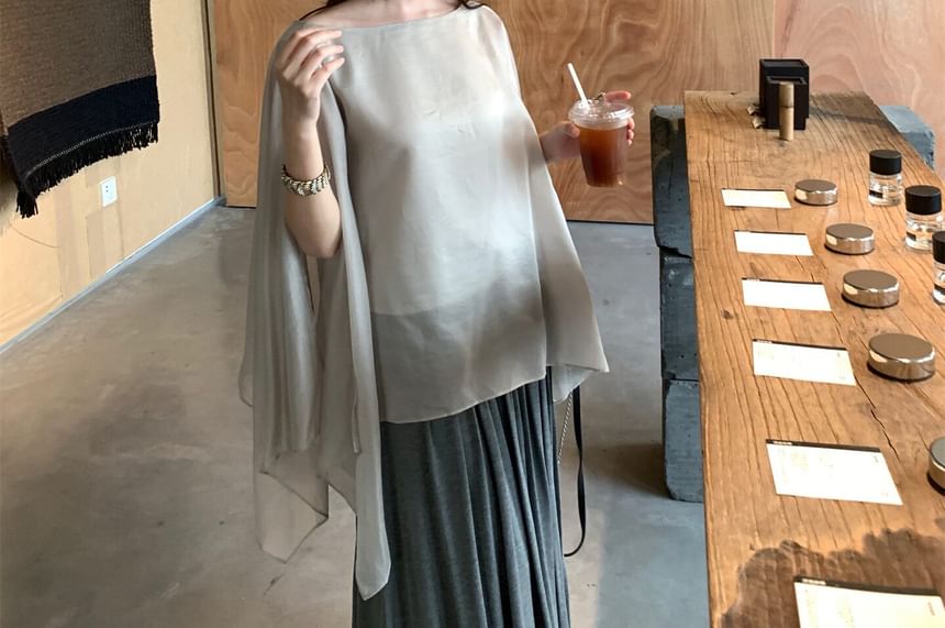 Boat Neck Off-Shoulder Top and Pleated Maxi Skirt Set - Altfashion Shop
