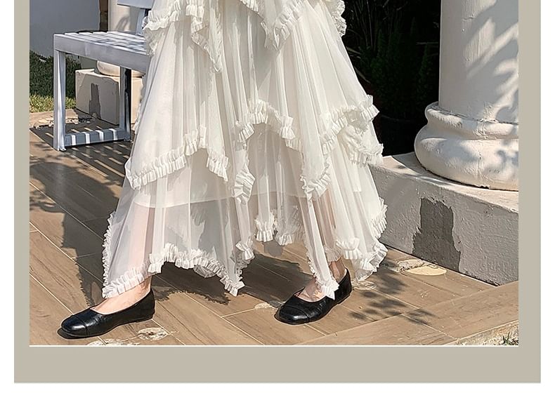 Tiered Maxi A-Line Skirt with Elastic Waist - Altfashion Shop