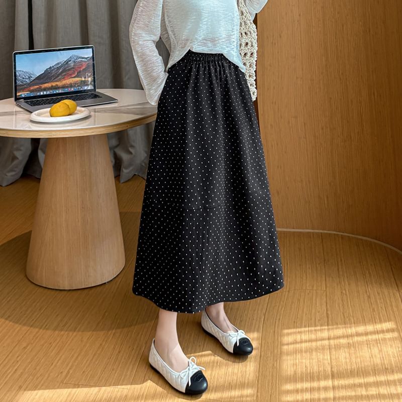 Elastic Waist Dotted Maxi A-Line Skirt - Altfashion Shop