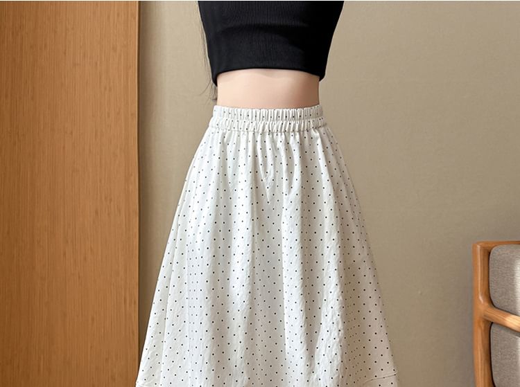 Elastic Waist Dotted Maxi A-Line Skirt - Altfashion Shop