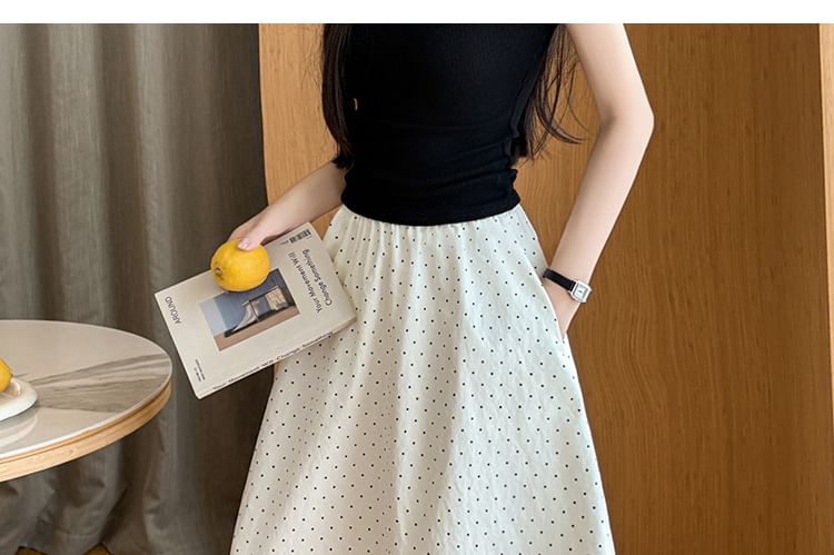 Elastic Waist Dotted Maxi A-Line Skirt - Altfashion Shop