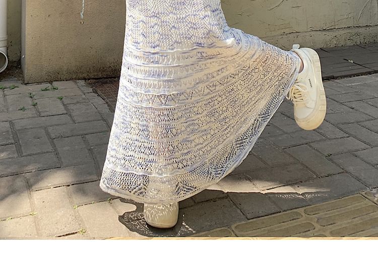 Mermaid Knit Maxi Skirt with Pointelle Pattern - Altfashion Shop