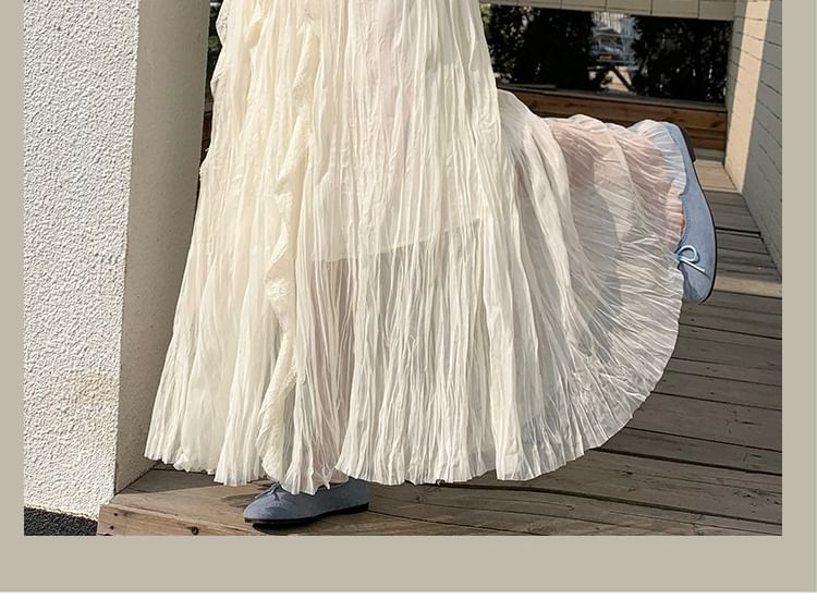 Black Pleated Maxi Skirt with Elastic Waist - Altfashion Shop