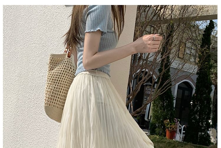 Black Pleated Maxi Skirt with Elastic Waist - Altfashion Shop