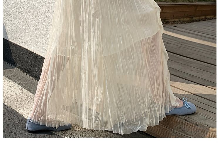 Black Pleated Maxi Skirt with Elastic Waist - Altfashion Shop