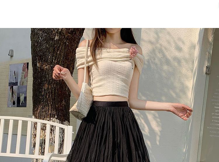 Black Pleated Maxi Skirt with Elastic Waist - Altfashion Shop