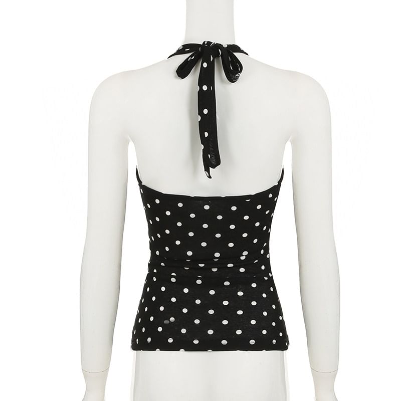 Polka Dot Halter Top and Mid Rise Plain Pencil Skirt Set